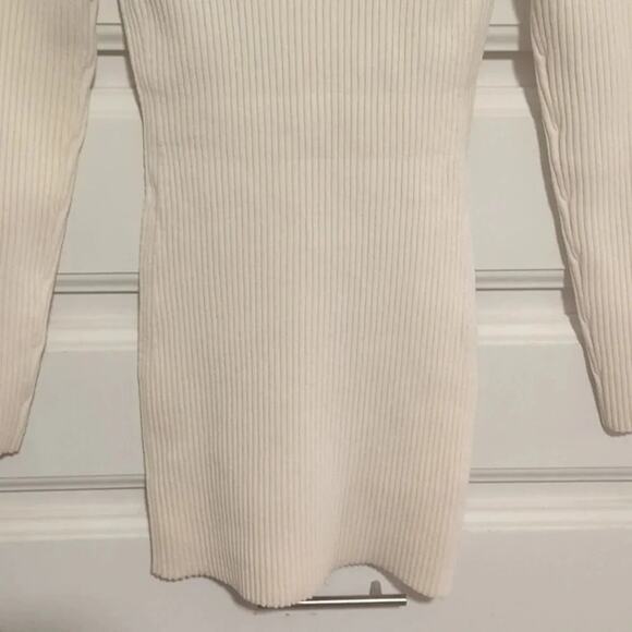 Cream Knit Plunge Mija Merino Wool Blend Rib Mini Dress Gauge81 Medium - Picture 6 of 11